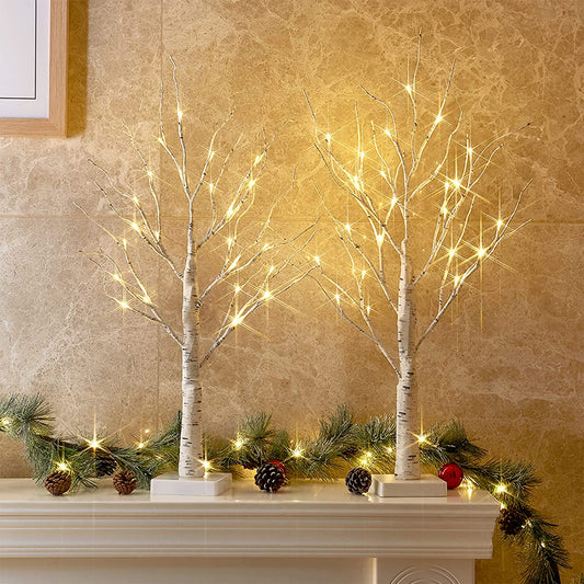 Christmas Decorations Indoor, 2 FT Birch Tree with LED Lights, Fairy Light Spirit Tree for Christmas Decor, Warm White Lighted Birch Tree for Home Decor Indoor, Battery Powered, Timer (2PK)