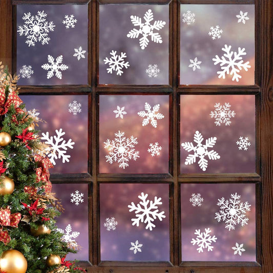 135Pcs Christmas Window Clings Snowflakes Window Decals Static Window Stickers for Christmas Decorations Window Décor Ornaments Xmas Party Supplies Thanksgiving Party Décor