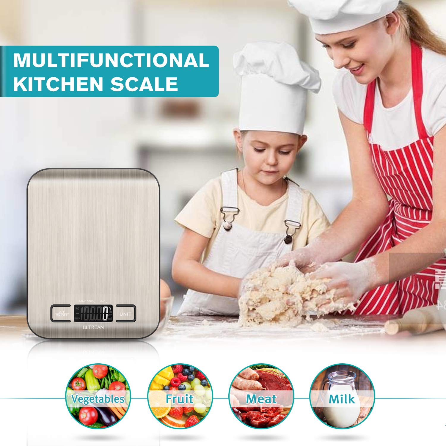 Food Scale, Digital Kitchen Scale Weight Grams and Ounces for Baking Cooking and Meal Prep, 6 Units with Tare Function, 11Lb (Batteries Included)