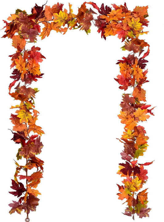 2 Pack Fall Garland Maple Leaf, 5.9Ft/Piece Hanging Vine Garland Artificial Autumn Foliage Garland Thanksgiving Decor for Home Wedding Fireplace Party Christmas (Brown)