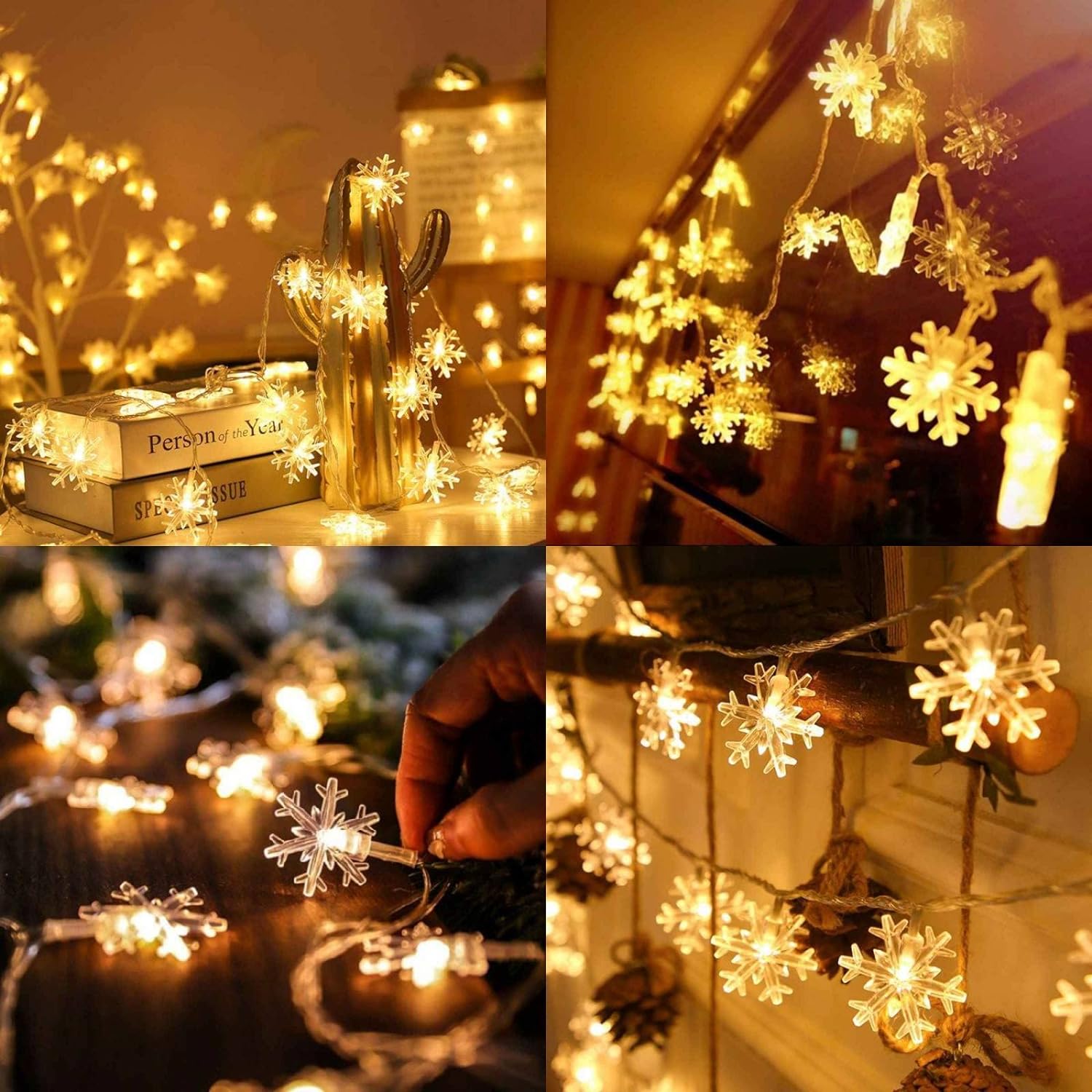 Christmas Decorations Lights, 20 Ft 40 LED Snowflake String Lights Battery Operated Fairy Lights for Bedroom Room Party Home Office Xmas Decor Indoor Outdoor Tree Decorations Warm White