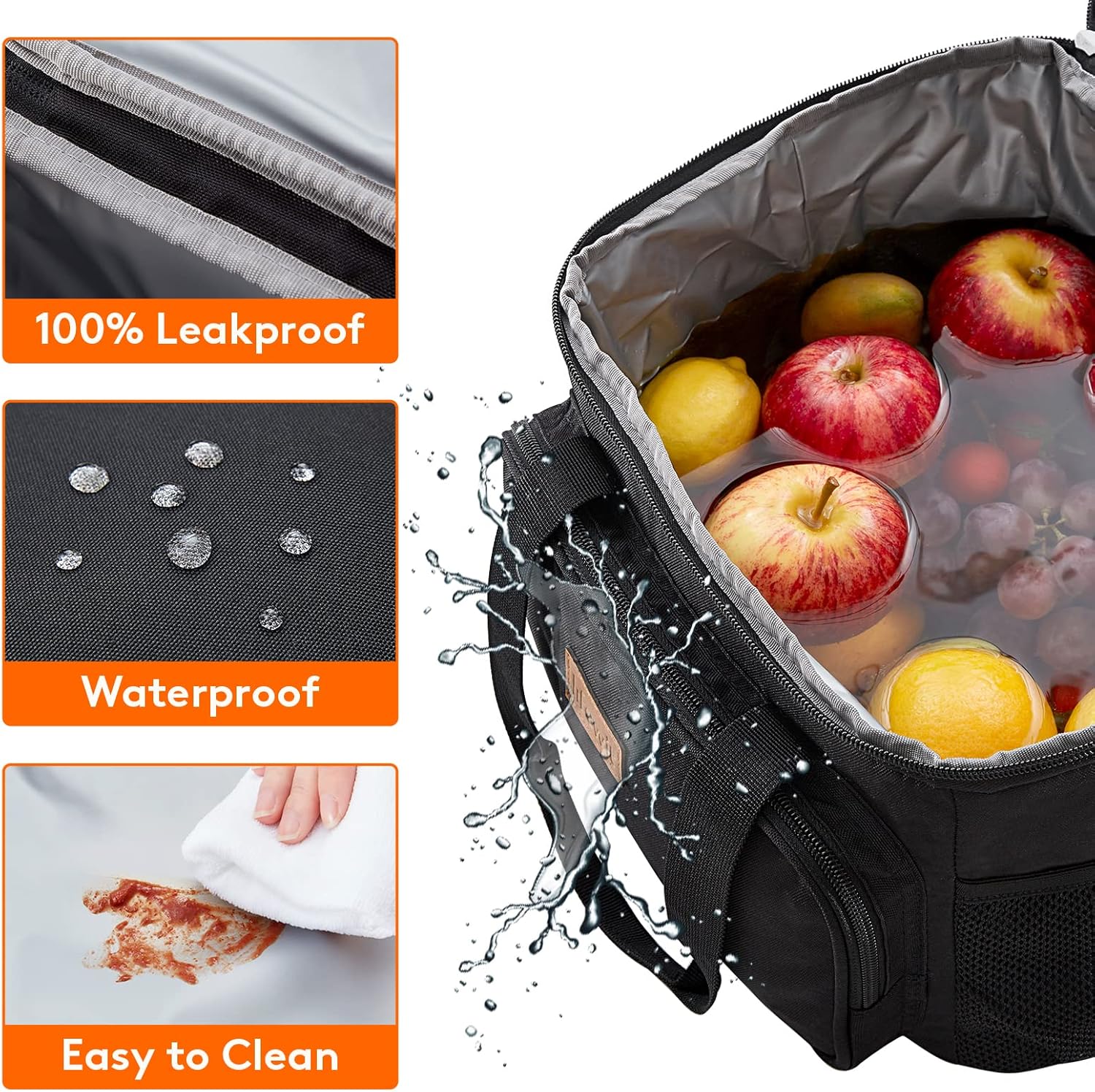 Large Lunch Bag Insulated Lunch Box Soft Cooler Cooling Tote for Adult Men Women, Black 24-Can (15L)