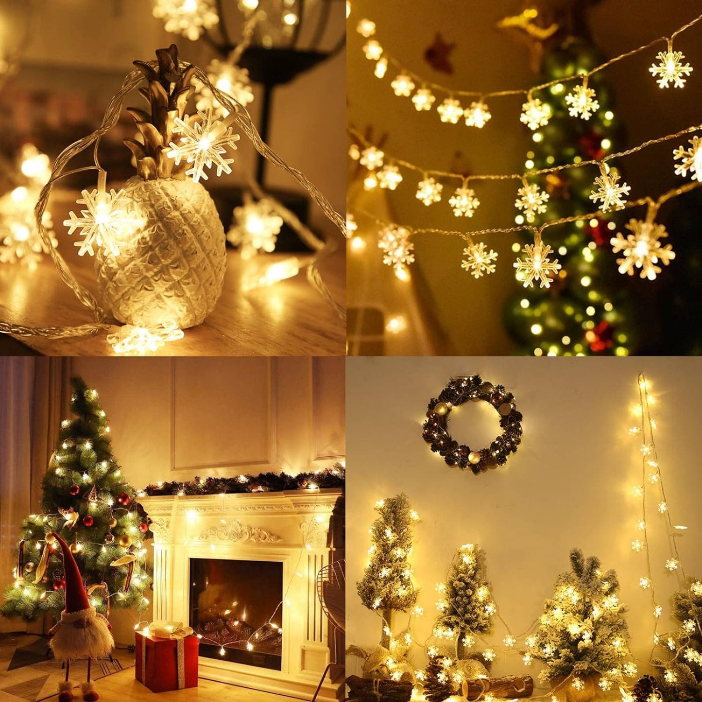 Christmas Decorations Lights, 20 Ft 40 LED Snowflake String Lights Battery Operated Fairy Lights for Bedroom Room Party Home Office Xmas Decor Indoor Outdoor Tree Decorations Warm White