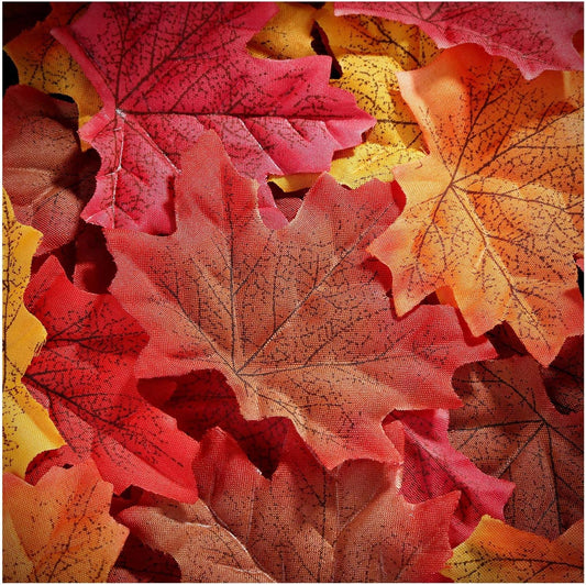 300 Pieces Artificial Autumn Maple Leaves Mixed Fall Colored Leaf for Weddings, Events, Art Scrapbooking and Thanksgiving Day Decorations, Multicolored